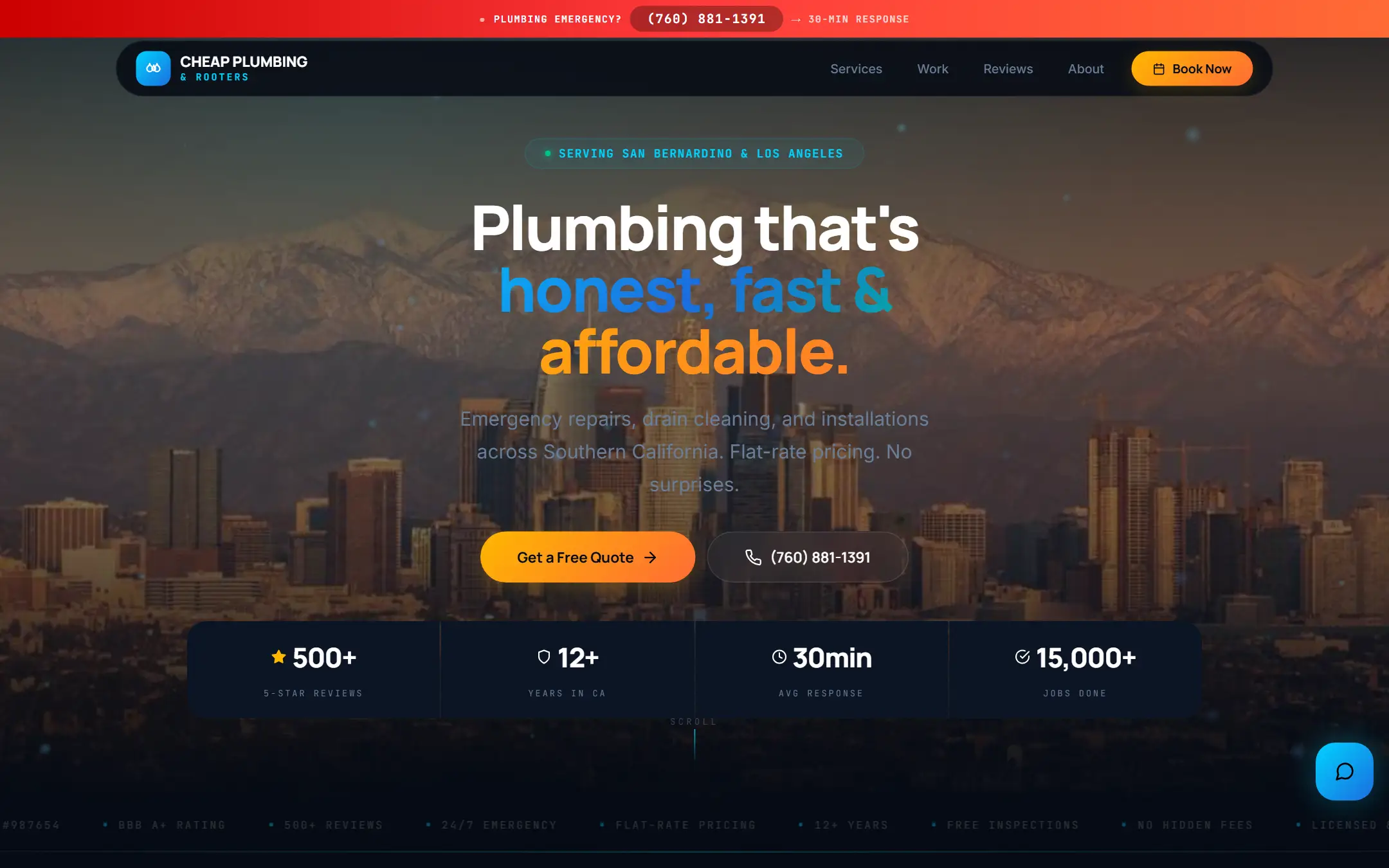 The Cheap Plumbing & Rooters website, built by Hyrozen