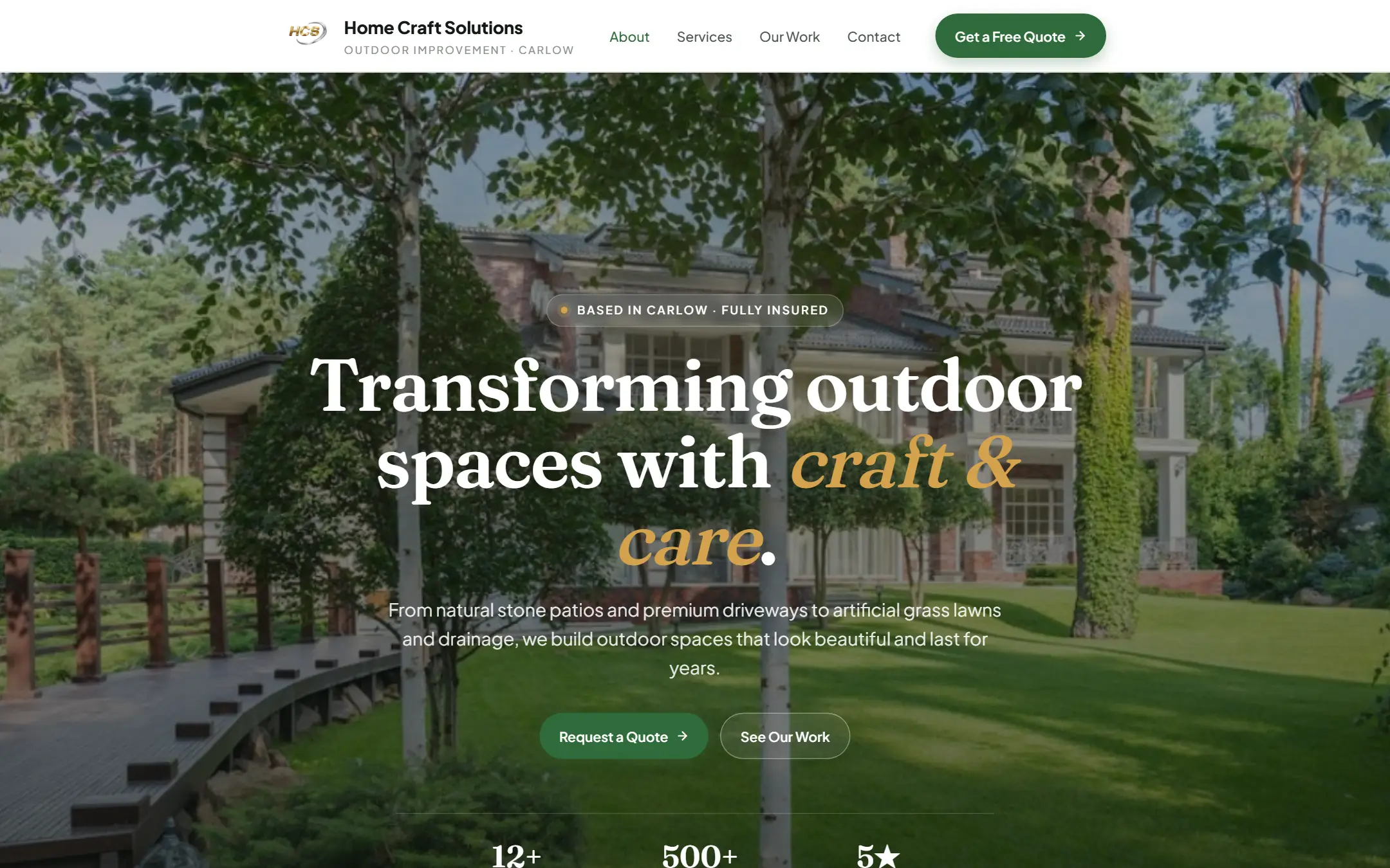 The Home Craft Solutions website, built by Hyrozen