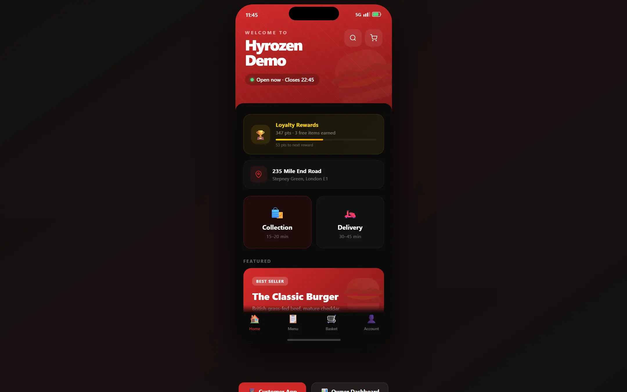 The Hyrozen Delivery Demo website, built by Hyrozen