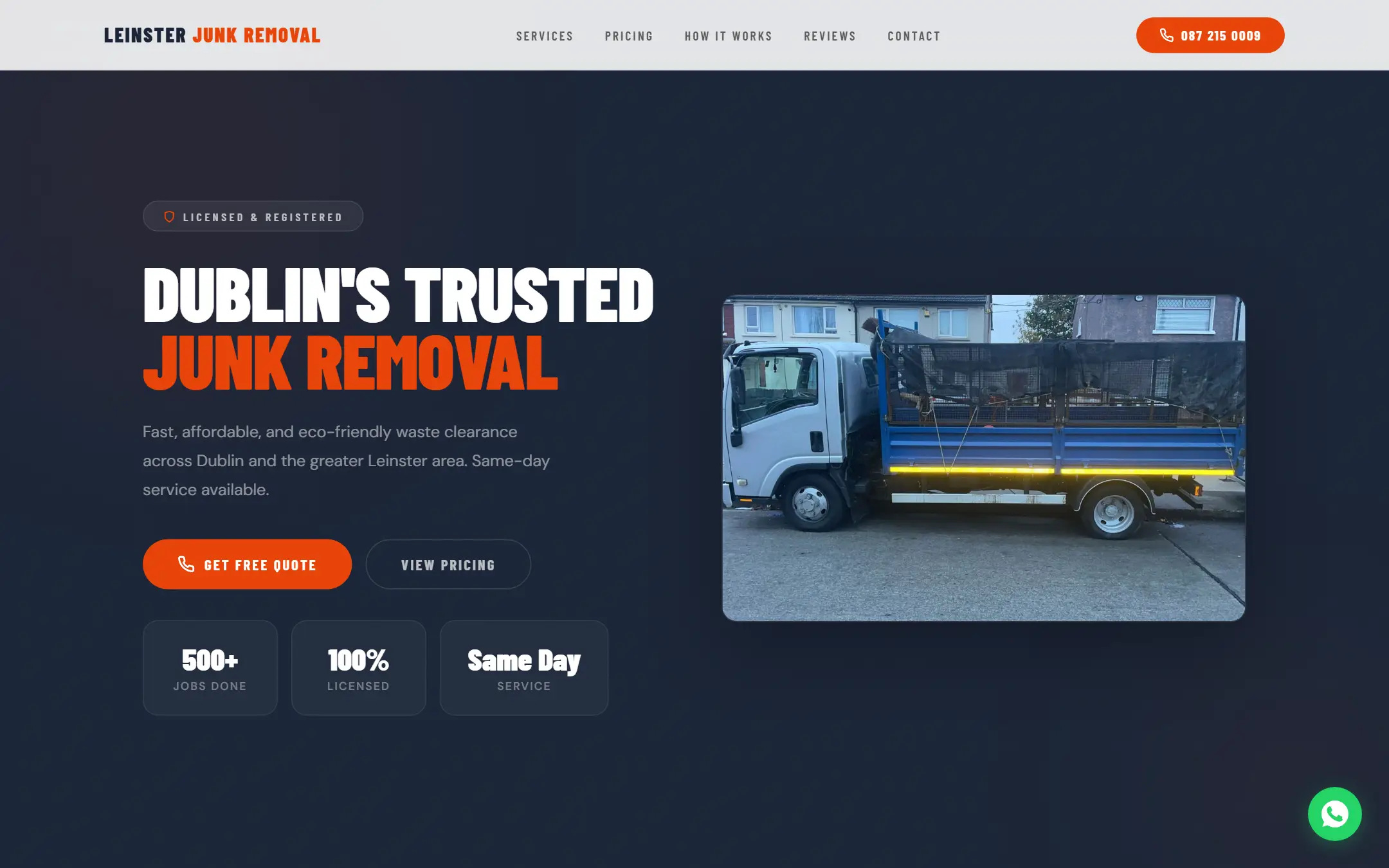 The Leinster Junk Removal website, built by Hyrozen