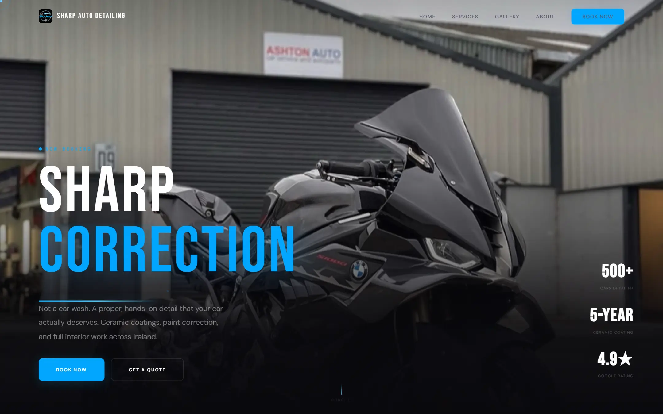 The Sharp Auto Detailing website, built by Hyrozen