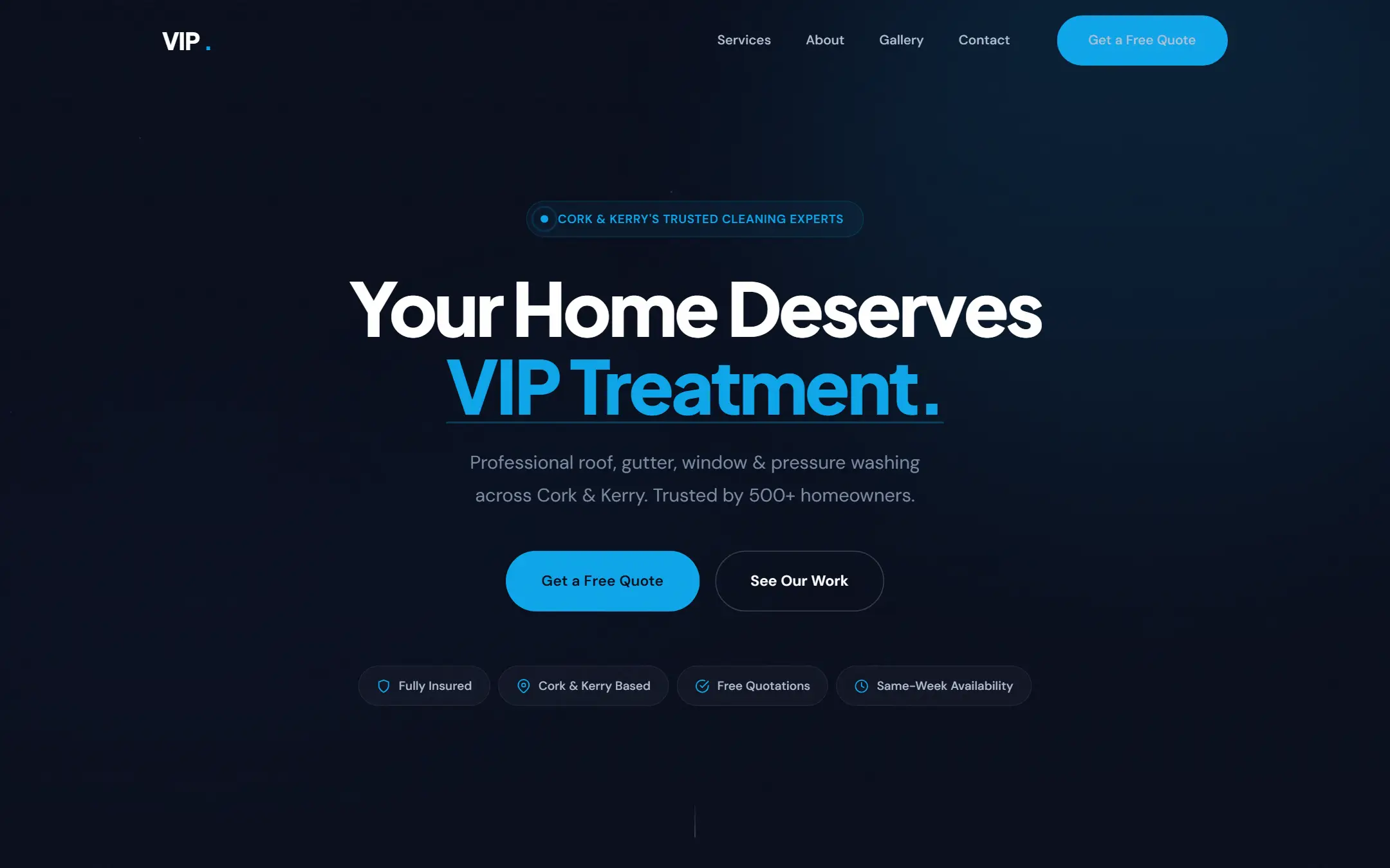 The VIP Cleaning Company website, built by Hyrozen