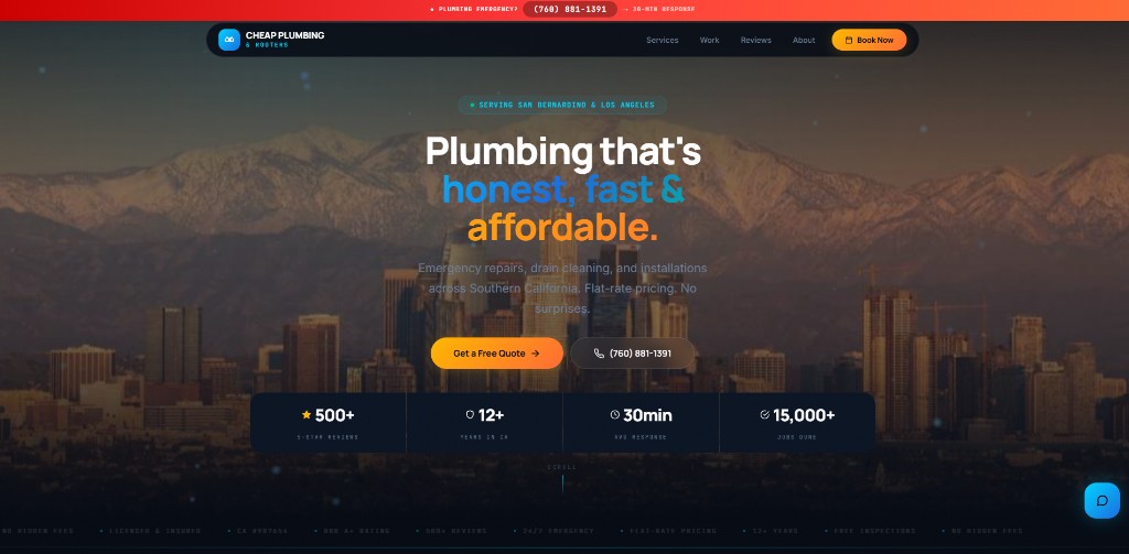 Cheap Plumbing & Rooters website shown on desktop