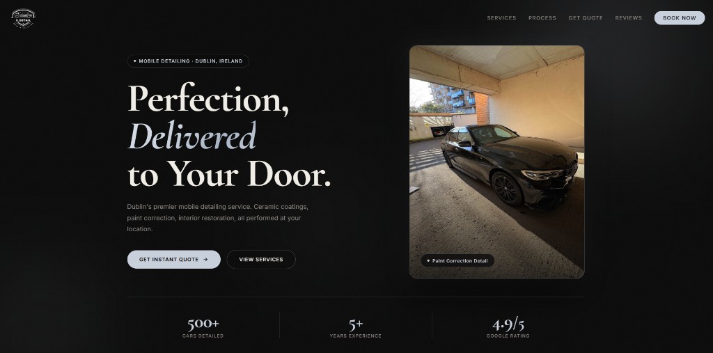 K.Detail mobile car detailing website shown on desktop