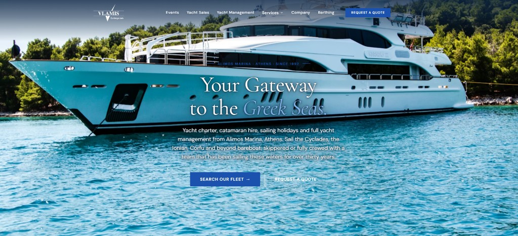 Vlamis Enterprises yacht charter website shown on desktop